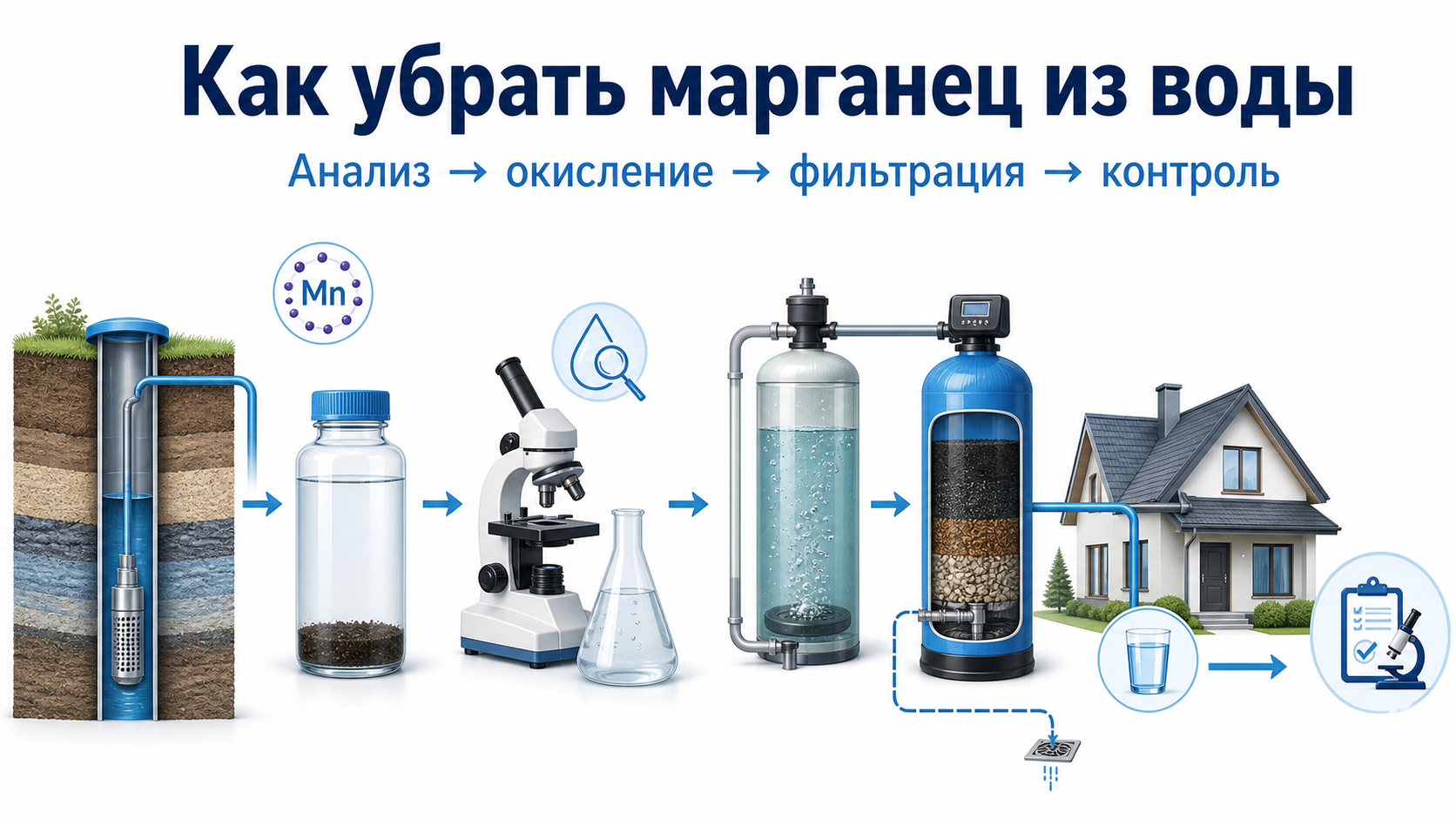 Схема очистки воды из скважины от марганца для частного дома