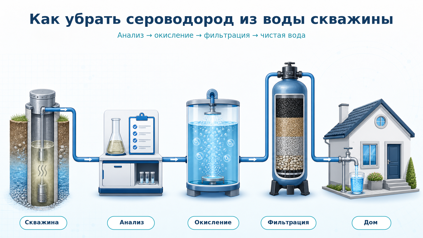 Схема удаления сероводорода из воды скважины для частного дома